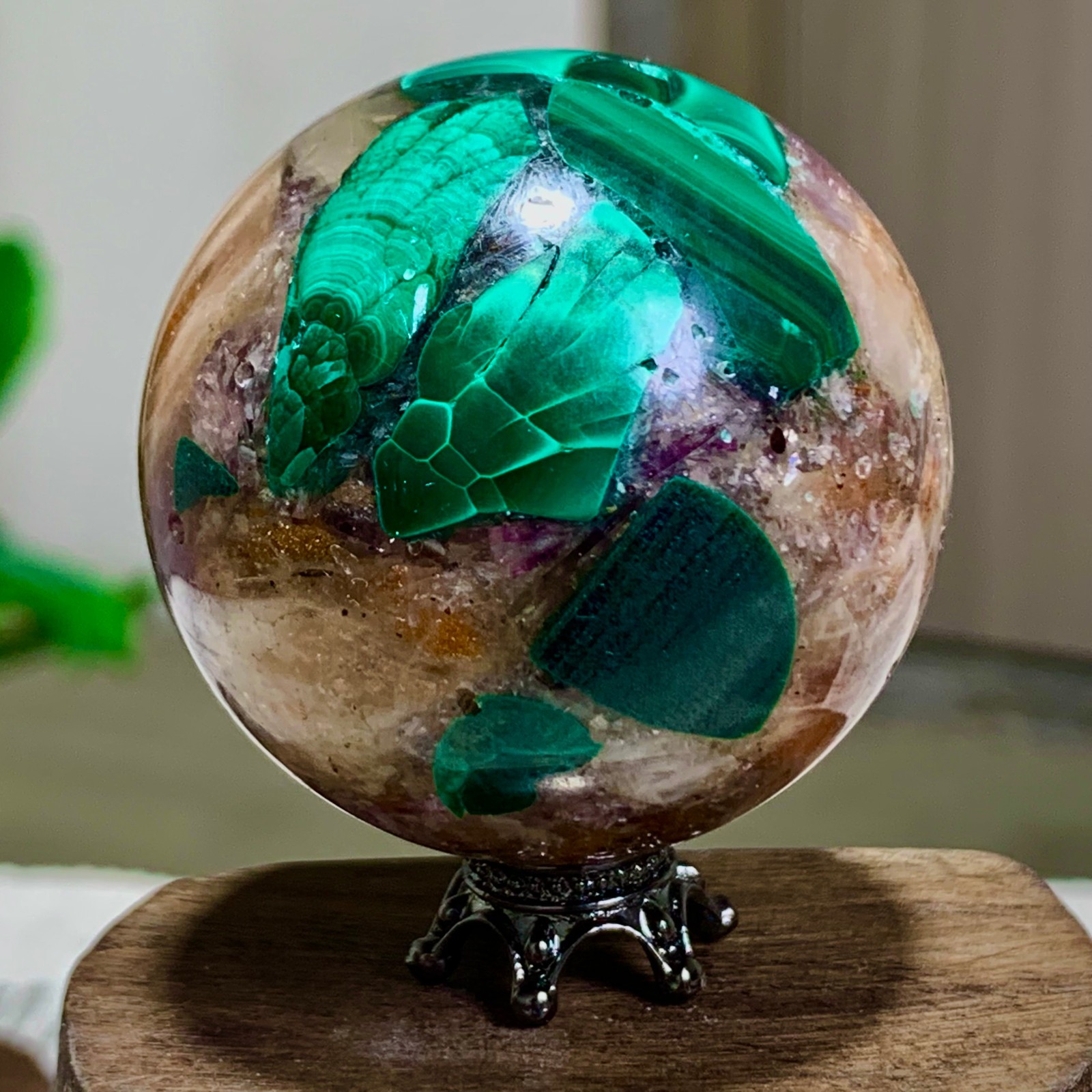 105G Newly discovered rare malachite purple mica symbiotic sphere restoration