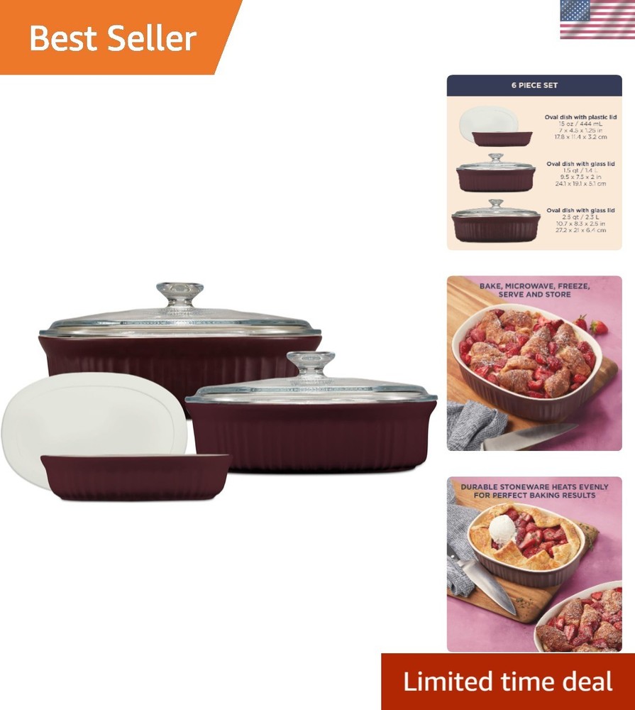 Durable 6-Piece Bakeware Set with Lids - Crack Resistant, Easy Clean Design