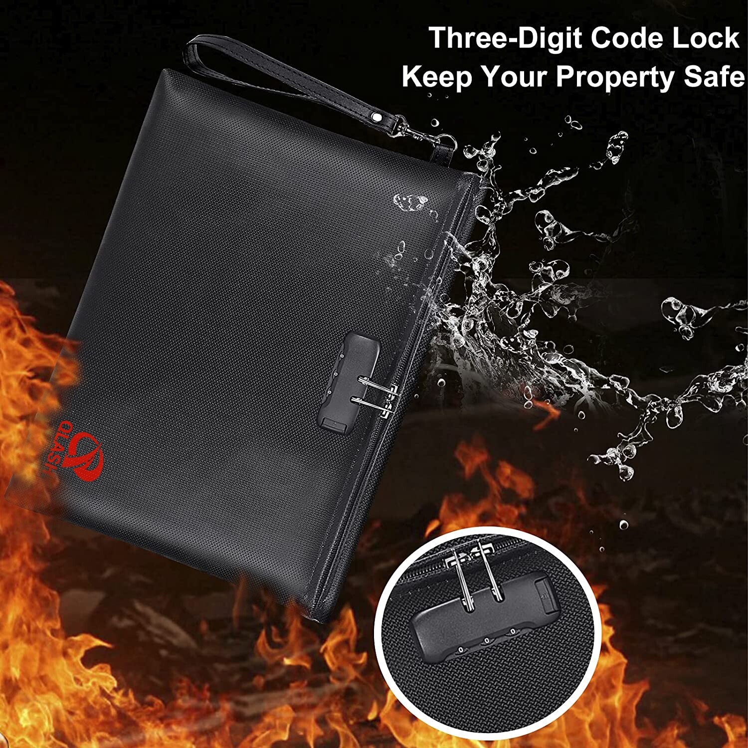 Large Fire Proof Bag with Lock 14x10" Document Pouch Waterproof Money Cash More
