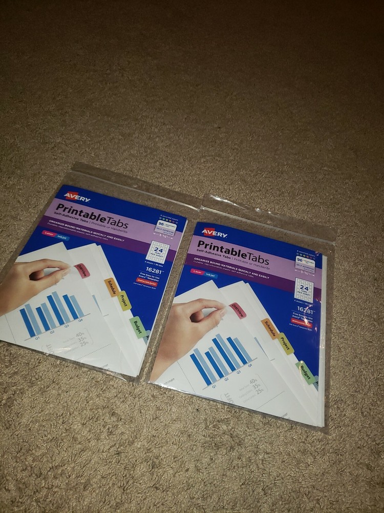 Avery Printable Plastic Tabs Self Adhesive 1/5-Cut Tabs Assorted Missing 9 Tabs