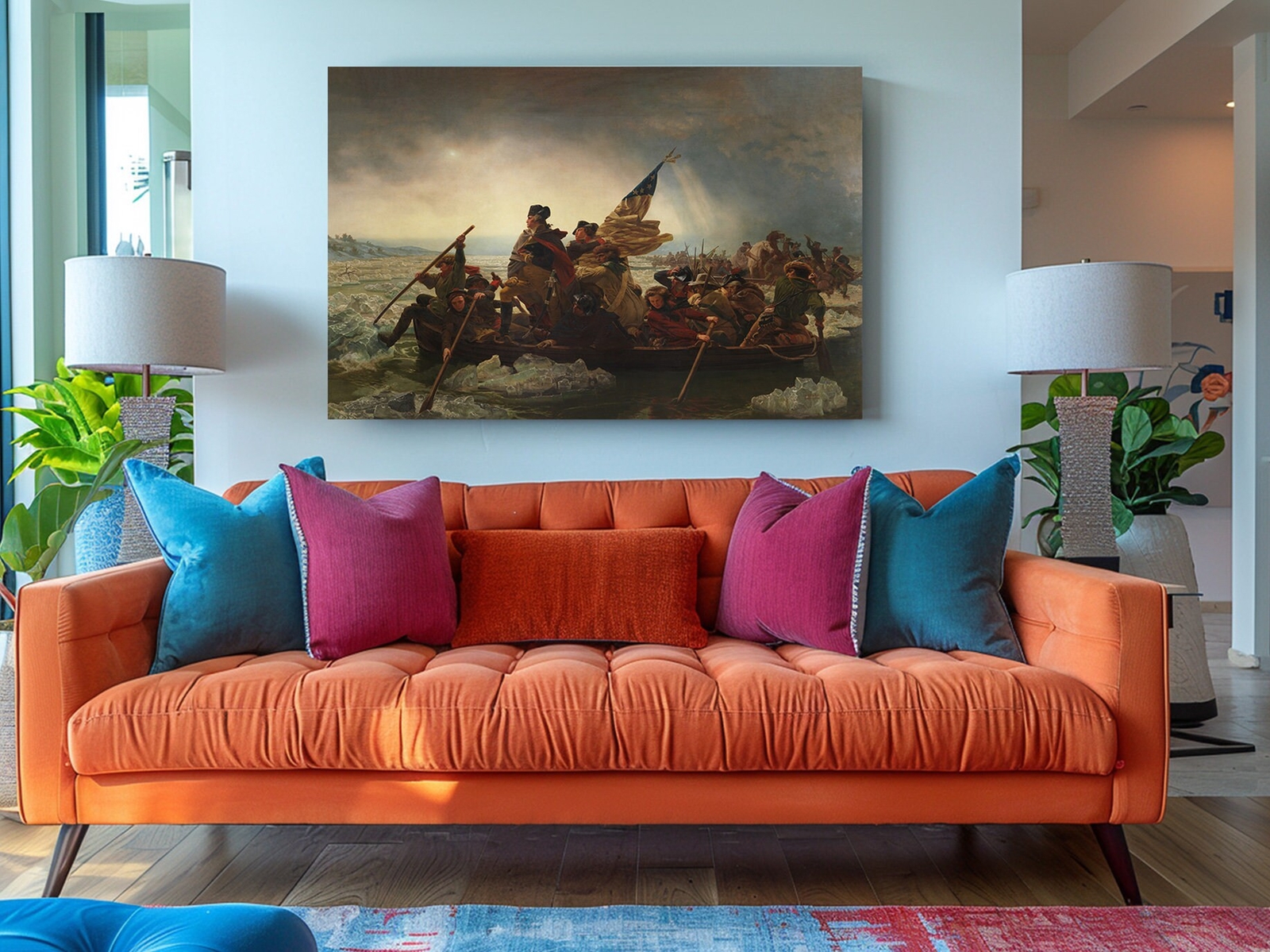 Painting Of George Washington Crossing The Delaware on Canvas Print Art, Big Siz