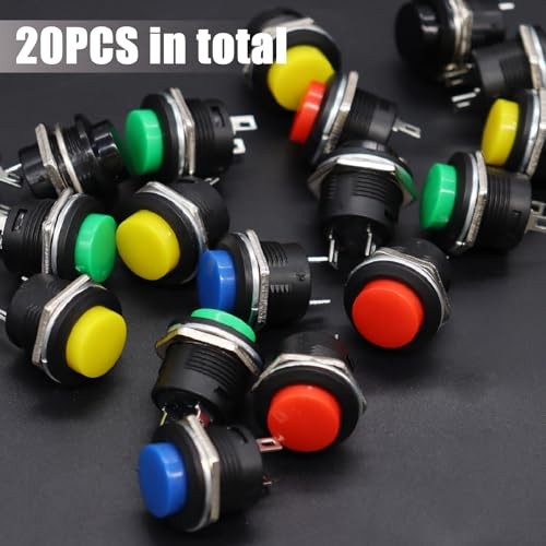 /20Pcs 16MM Momentary Push Button ON Off Switch SPST Multicolored-20PCS