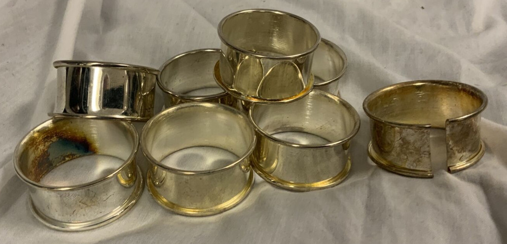 8 Vintage Silver Plate Rolled Edge Napkin Rings Hong Kong