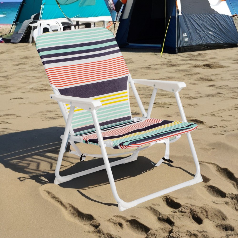 Folding Beach Chair - Fabric, White Metal Frame, Lightweight & Multicolor