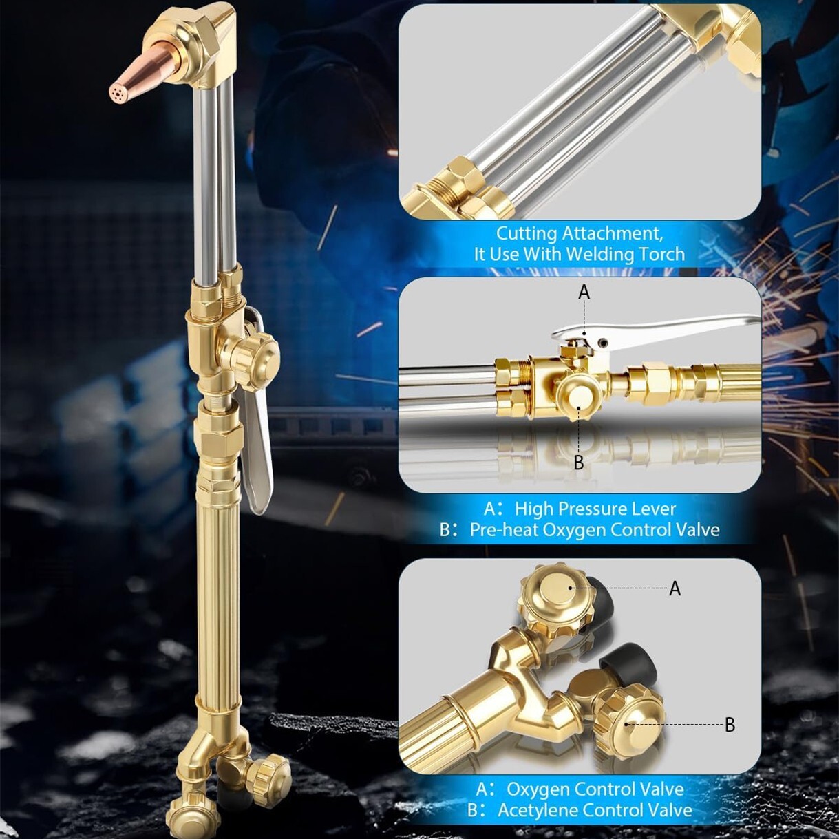 Cutting Welding Torch Kit Oxygen & Acetylene Welding Kit w/15' Hose Glasses Case