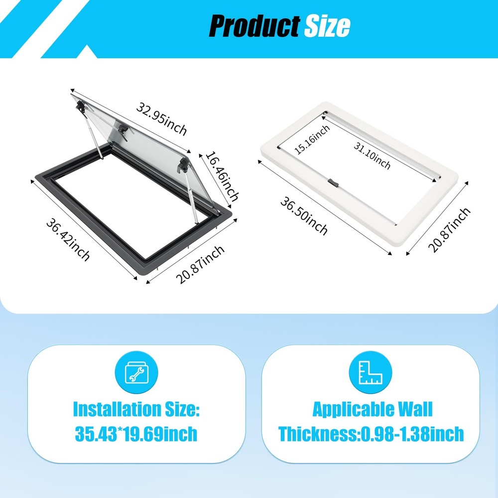 RV Window 36x20 Hinged Push Out Double Glazed Ventilation Hatch
