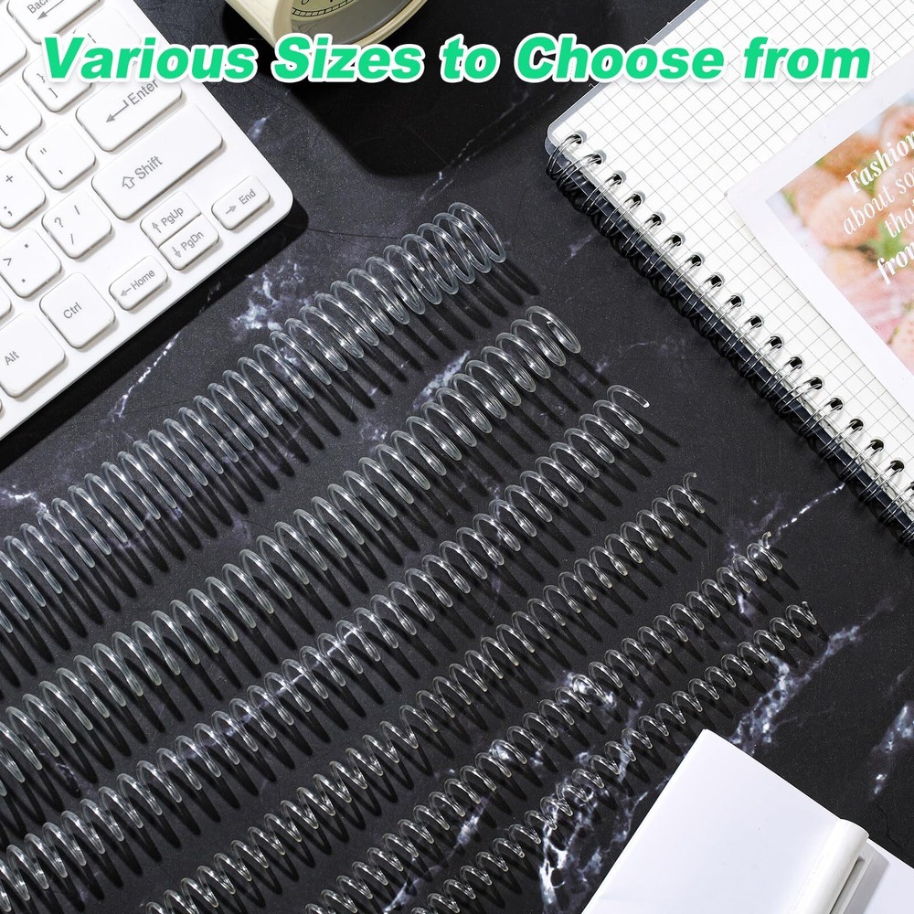 120 Pack Plastic Spiral Binding Coils Multi Sizes 4:1 Pitch Spine Coils