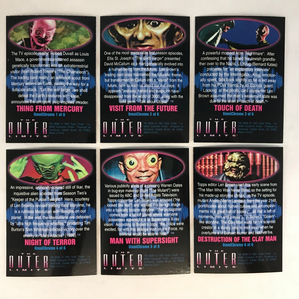 The OUTER LIMITS (DuoCards 1997) Complete "MAIL-IN OMNICHROME" Chase Card Set