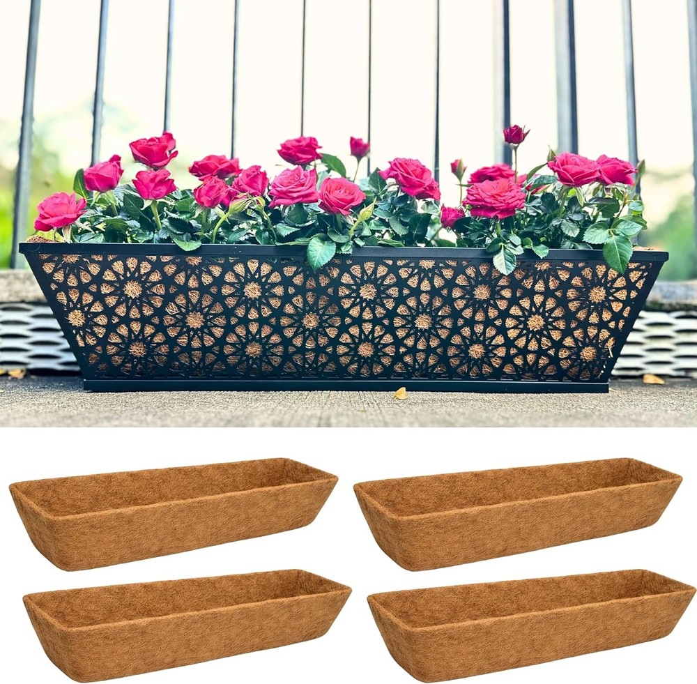 LaLaGreen 24" 2 Pack Rectangular Coco Liners Railing Planter–Large Trough Coir