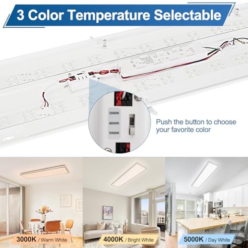 4FT Rectangle LED Flush Mount Ceiling Light for Kitchen/Laundry, 48W 2
