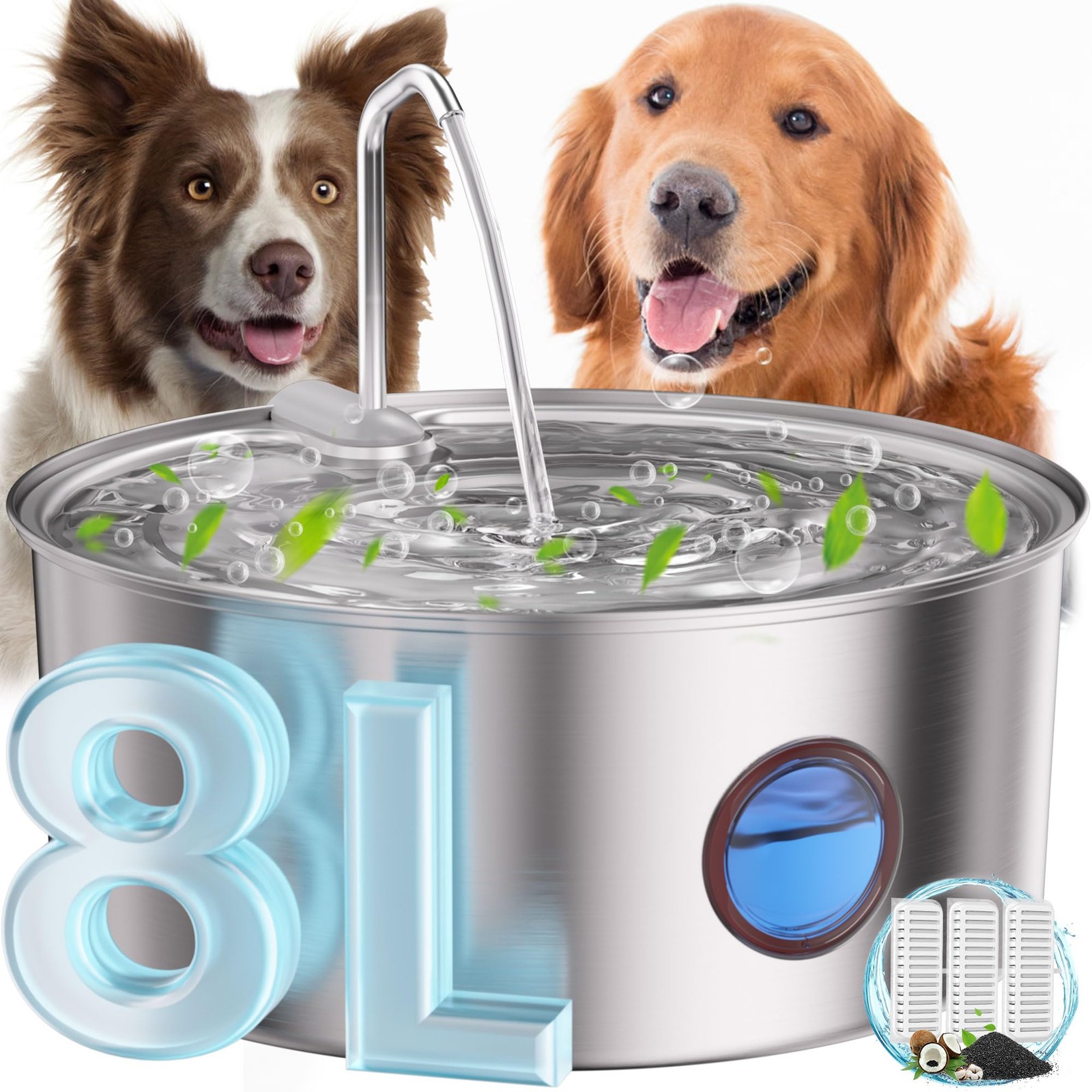 Best Dog Water Fountain for Large Dogs- 270oz/8L Stainless Steel Bowl Dispenser