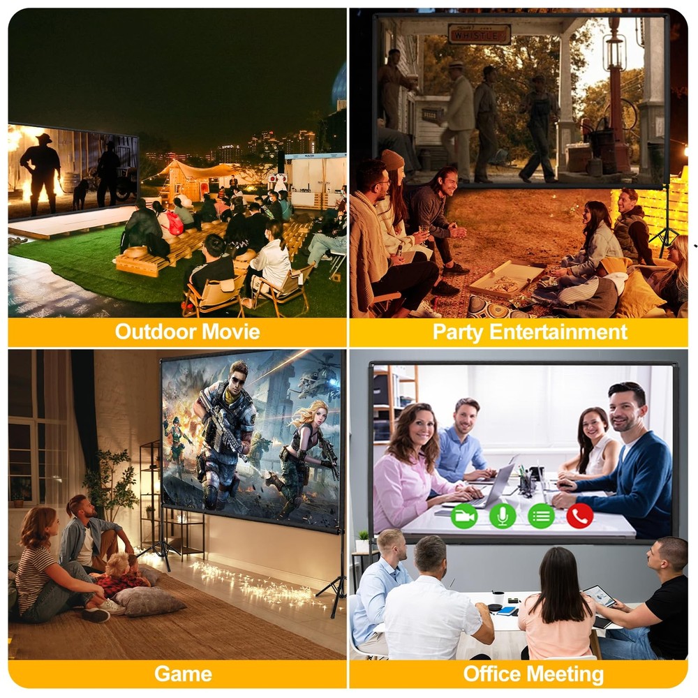 Projector Screen with Stand, 100 inch Portable Projector Screen Stand with El...