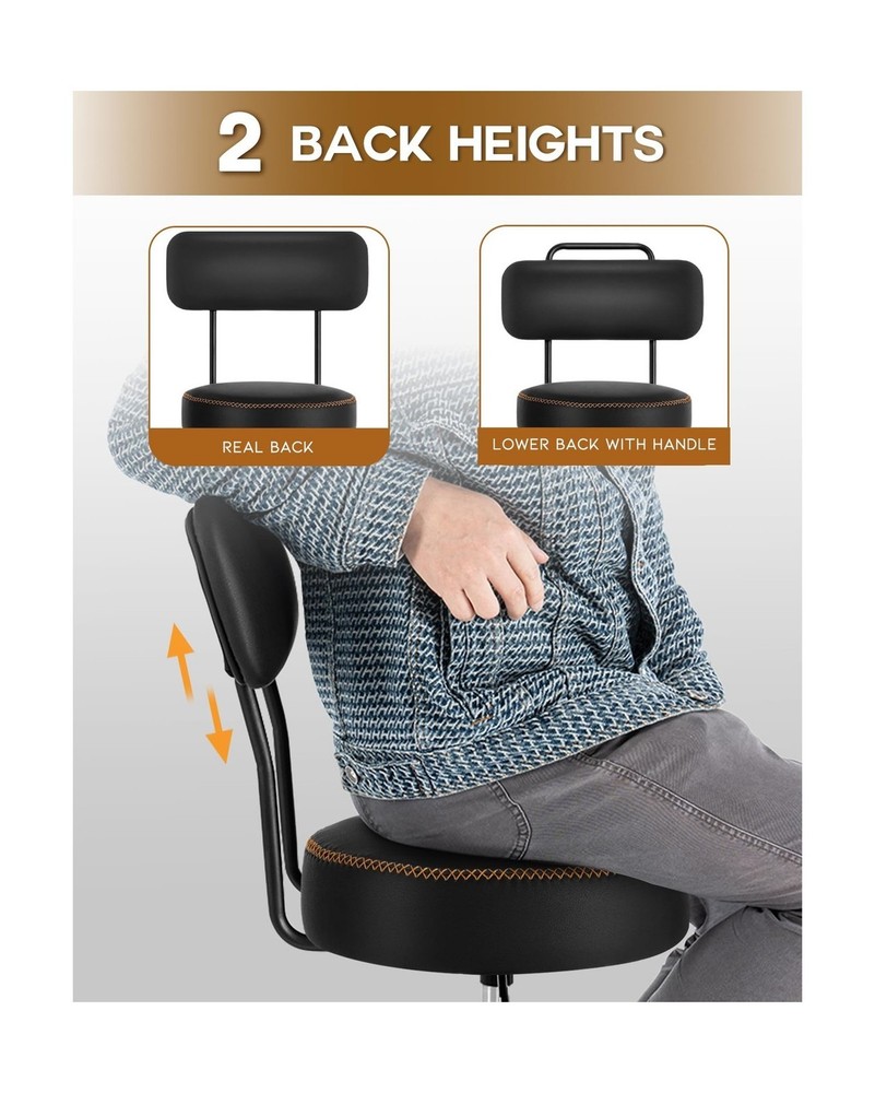 Shop Stool with Lockable Rubber Wheels Adjustable Backrest Tool Tray Storage ...