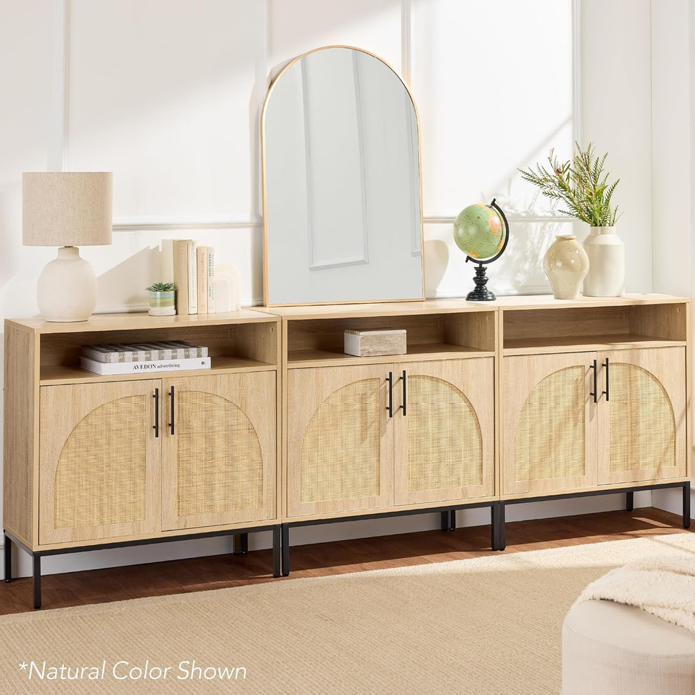 White Rattan Sideboard Buffet Cabinet - Stylish Accent Console Table
