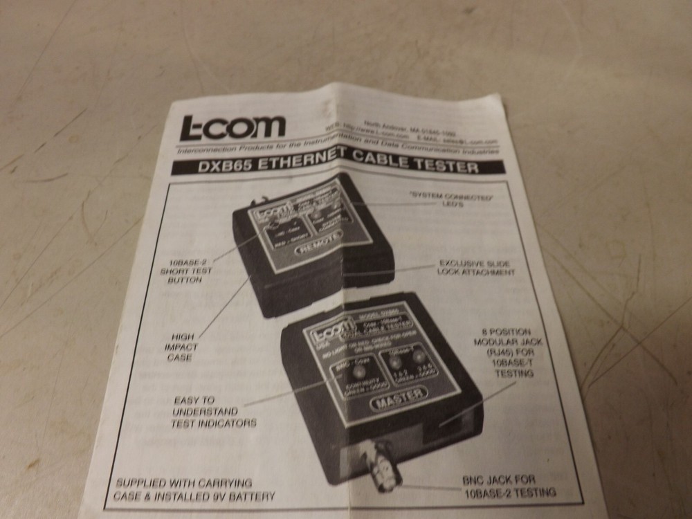 L-com Model DXB65 Coax Ethernet Dual Cable Tester - Works