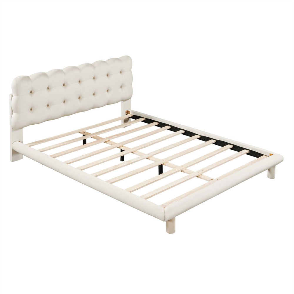 Queen Size Bed Frame Upholstered Platform Bed Frame w/ LED Lights US