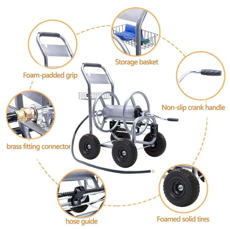 Giraffe Tools Garden Hose Reel Cart with Wheels, Water Hose Reel Cart-4 Wheels