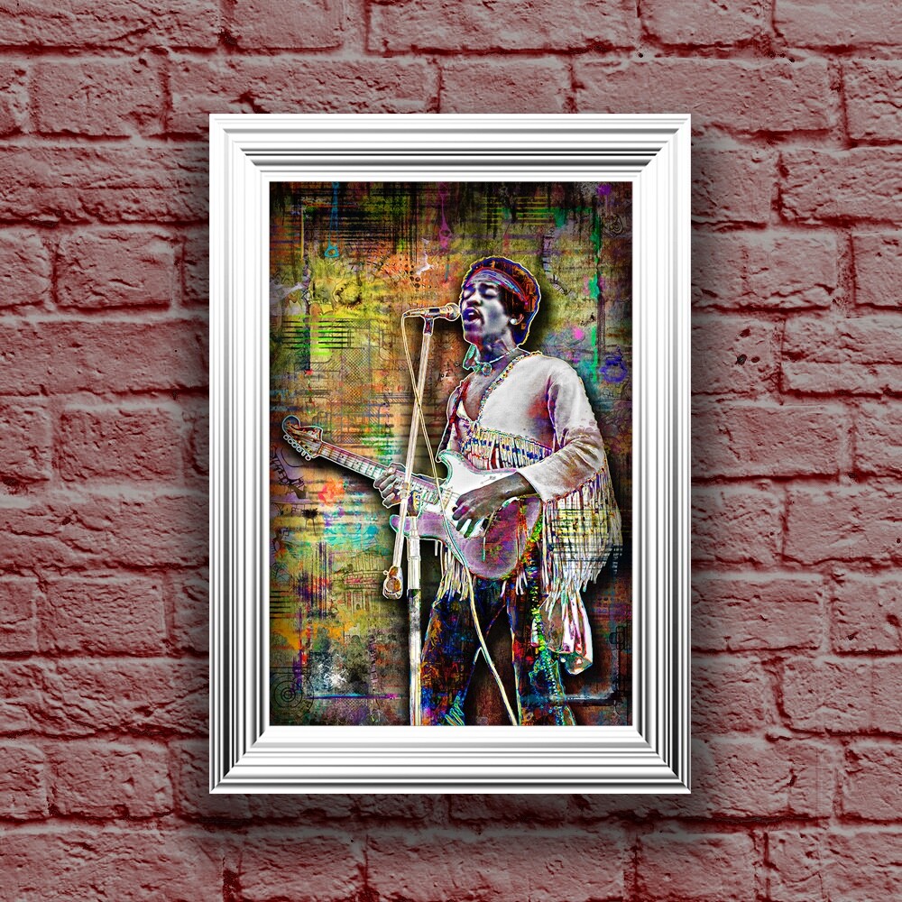 Jimi Hendrix 16x20in Poster, Jimi Hendrix Guitar Tribute Print Free Shipping US