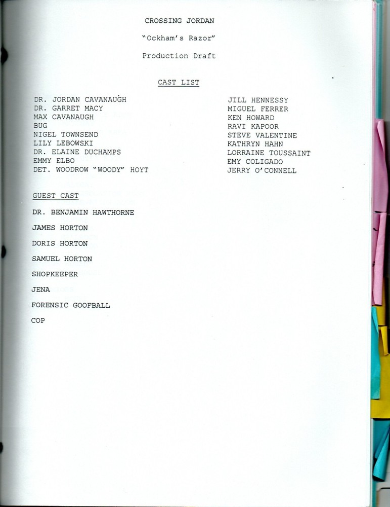 CROSSING JORDAN script ALLAN ARKUSH original directors personal script COA S2E10