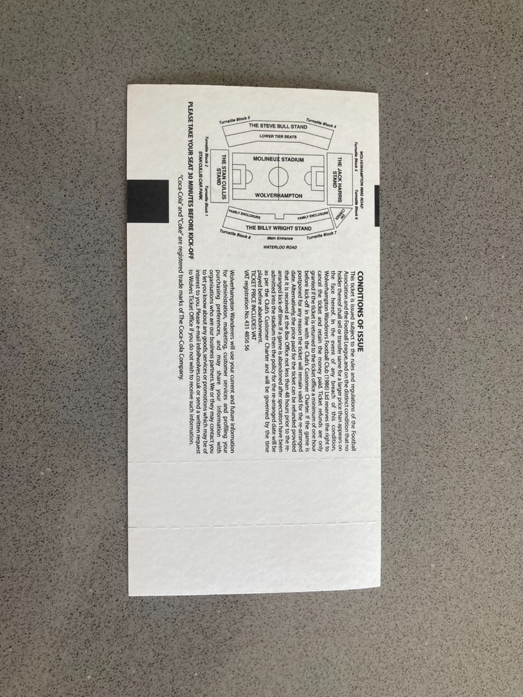 Wolverhampton Wanderers v Burnley 2004-05 Match Ticket