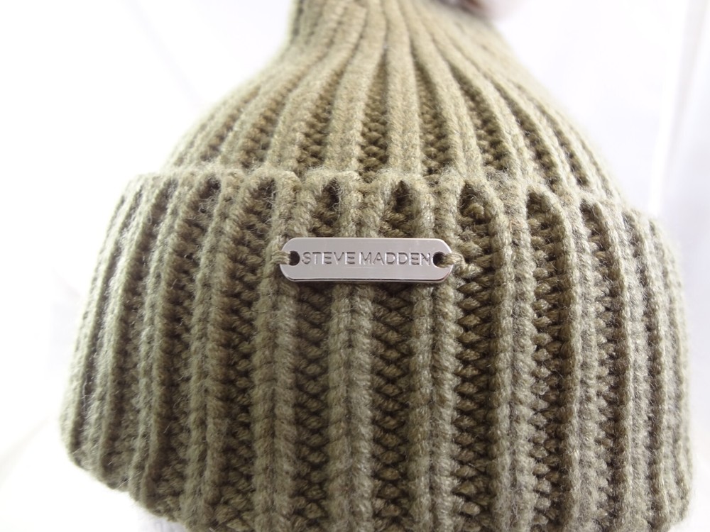 Steve Madden Beanie PomPom Hat Khaki