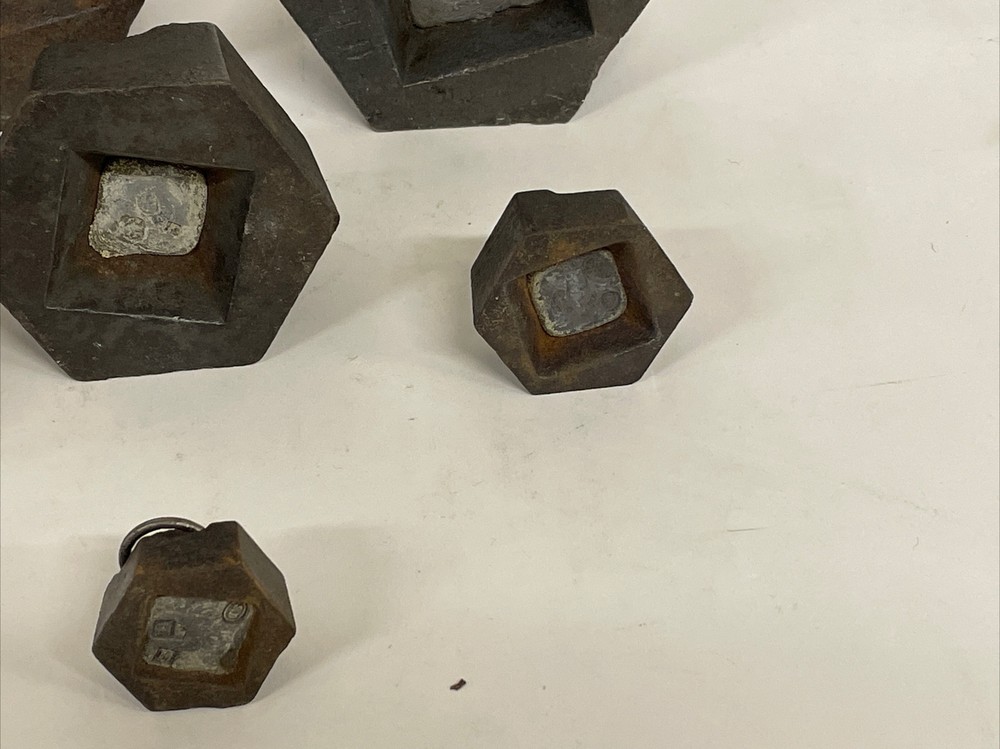 Antique KILOGRAM IRON RING WEIGHTS 6 Hexagonal For Scale
