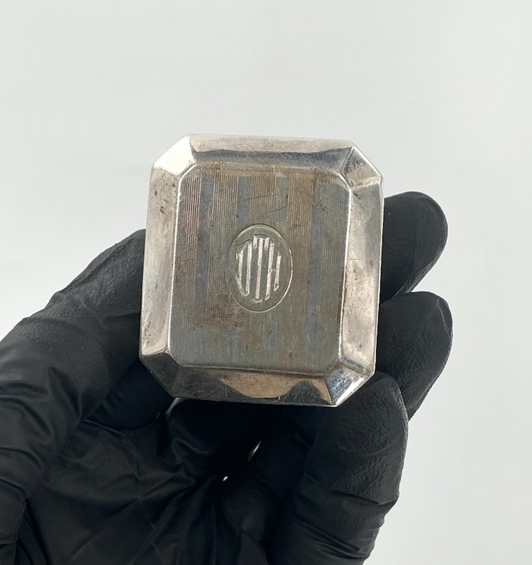 Vintage Birks Sterling Silver Presentation Ring Box With Black Velvet - Monogram