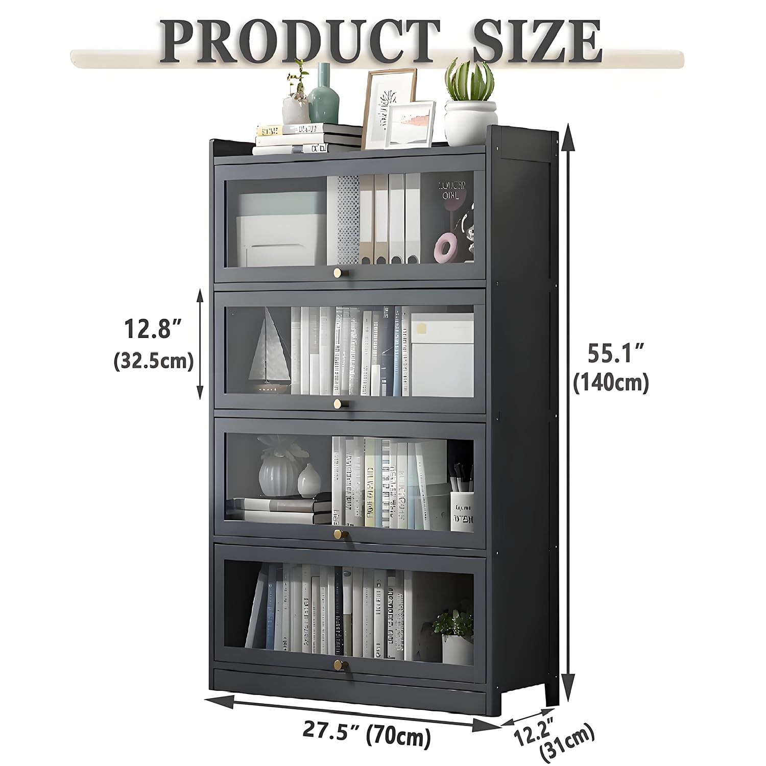 55 High 4 Tier Display Cabinet with Acrylic Doors for Collectibles
