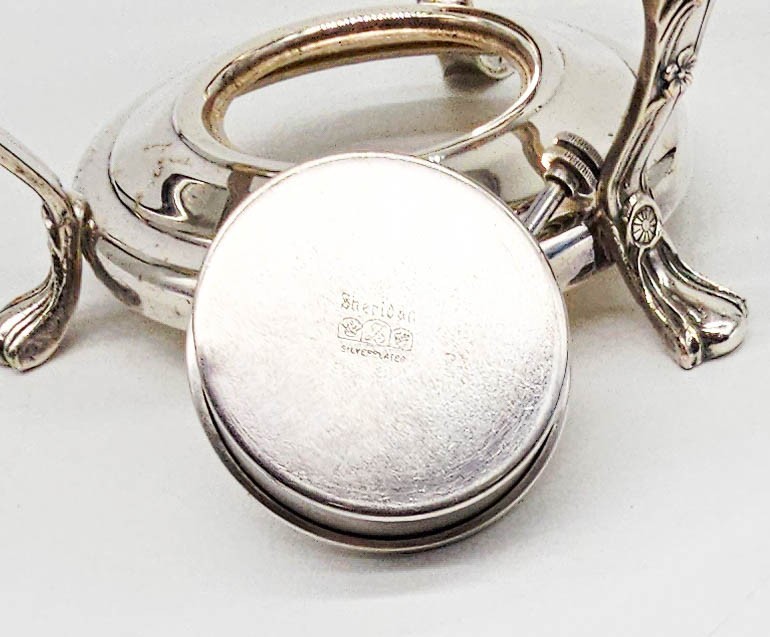 Sheridan Serving Covered Dish 2 QT Pyrex Chafing Stand + Burner Silverplate