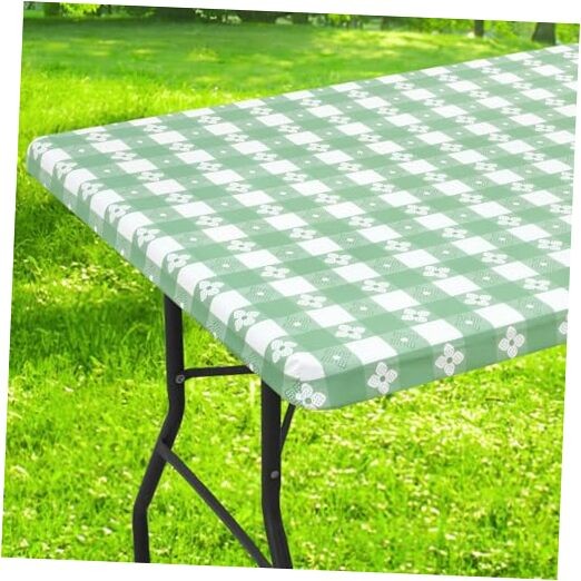 Rectangle Vinyl Table Cloth, 72" x 30" (Rectangular) White & Sage Green