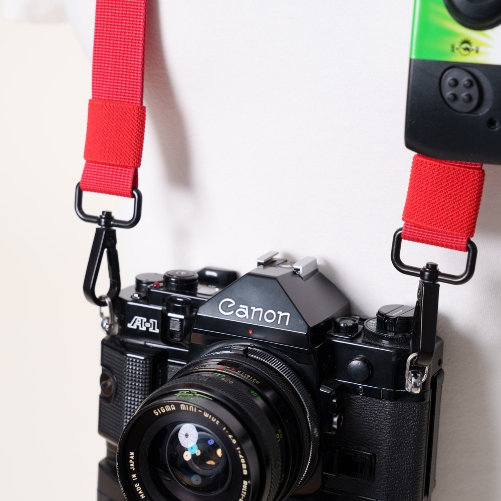 Dual Adjustable Red Camera Strap w/ D-Mount Hooks Handmade Custom
