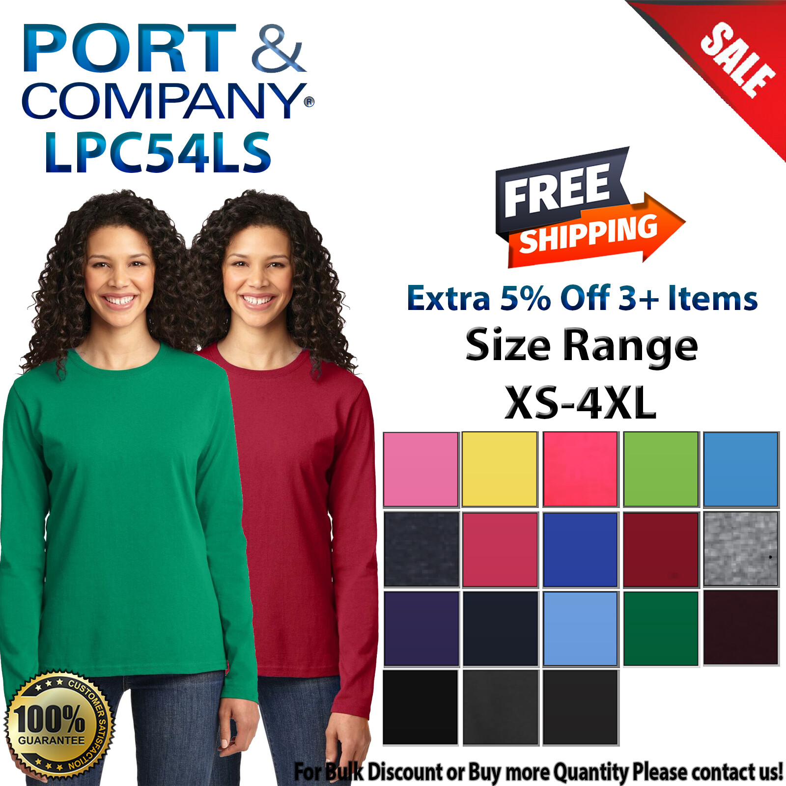 Port & Company LPC54LS Womens Long Sleeve Cotton Crew Neck Stylish T-Shirt
