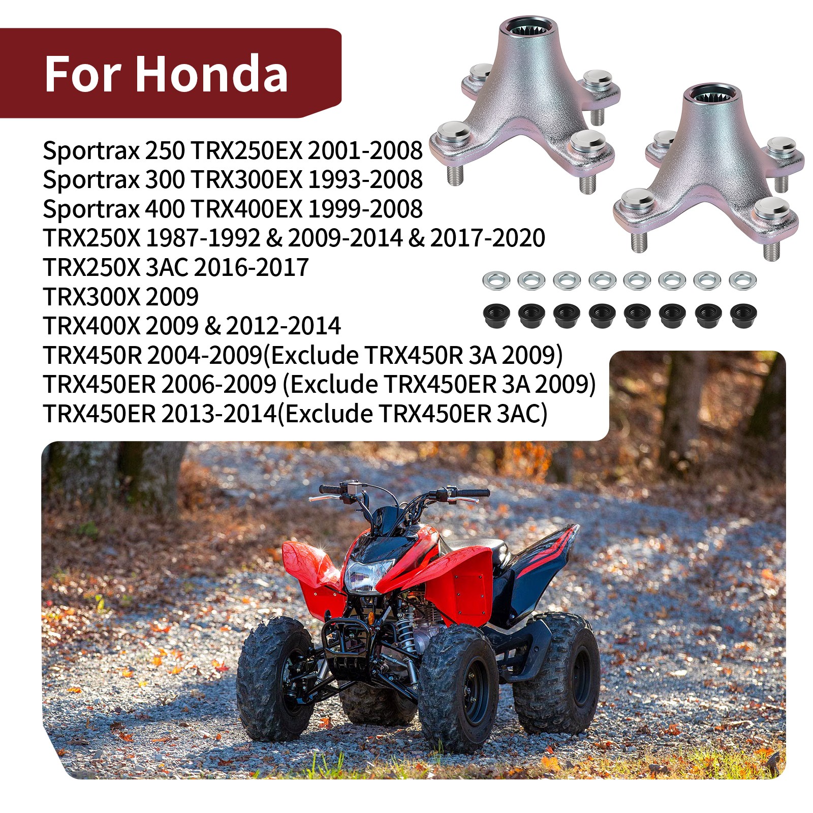 2 Rear Wheel Hubs for Honda Sportrax 400 TRX400EX 2x4 1999-2008 w/ Nuts Adaptors