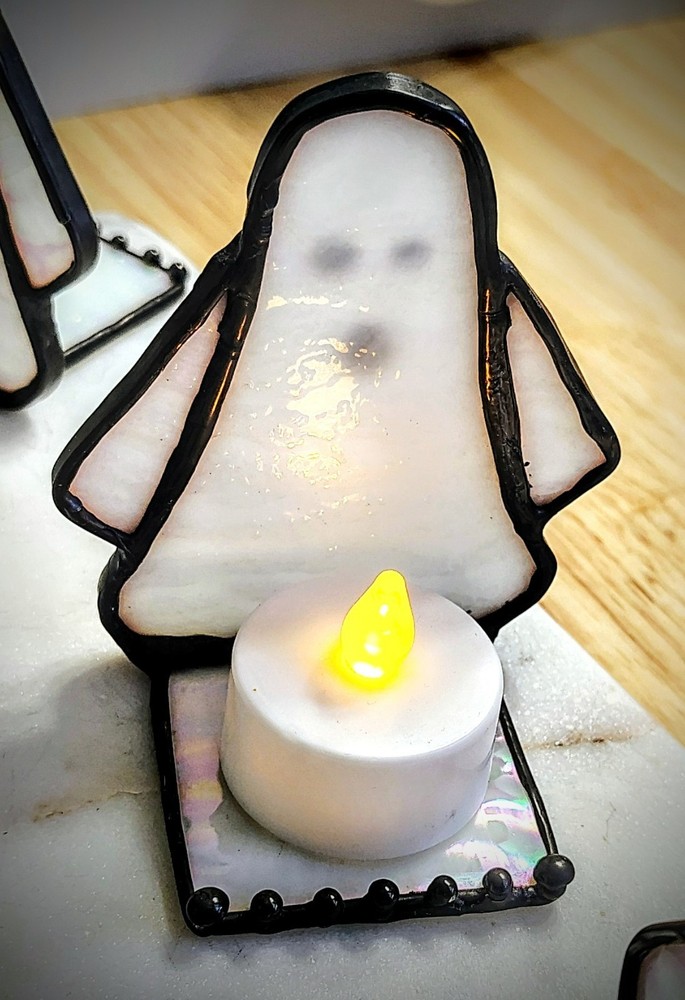 stained glass ghost tea light holder