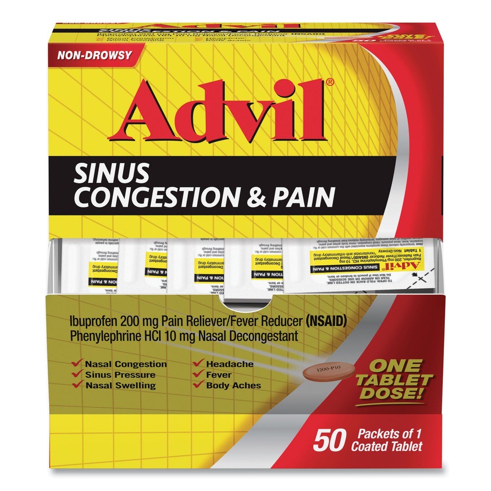 Advil BXAVSCP50BX Sinus Congestion and Pain Relief (50/Box) New