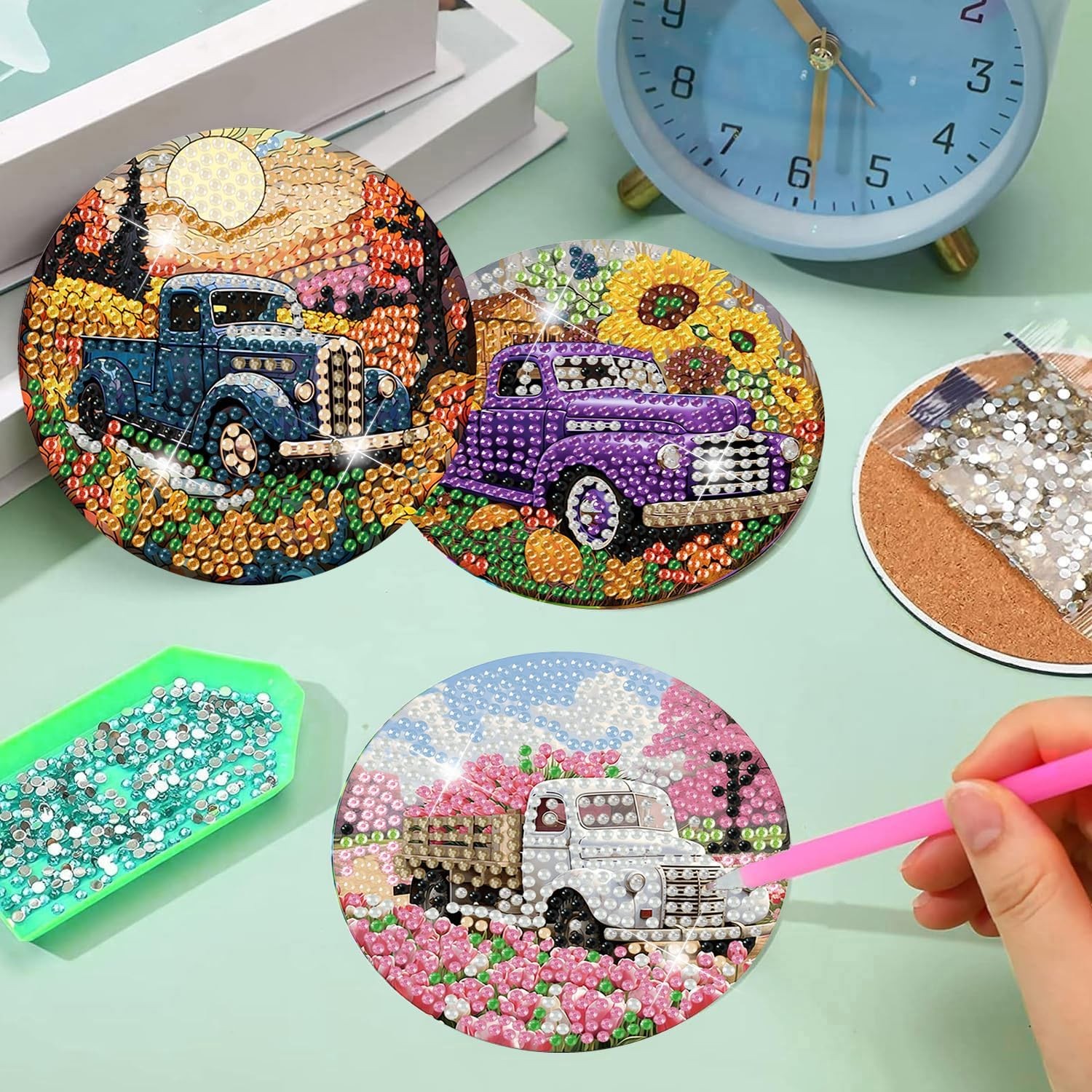 8 Pcs Diamond Art Coasters Kits - All Season 8 4x4in, Truck