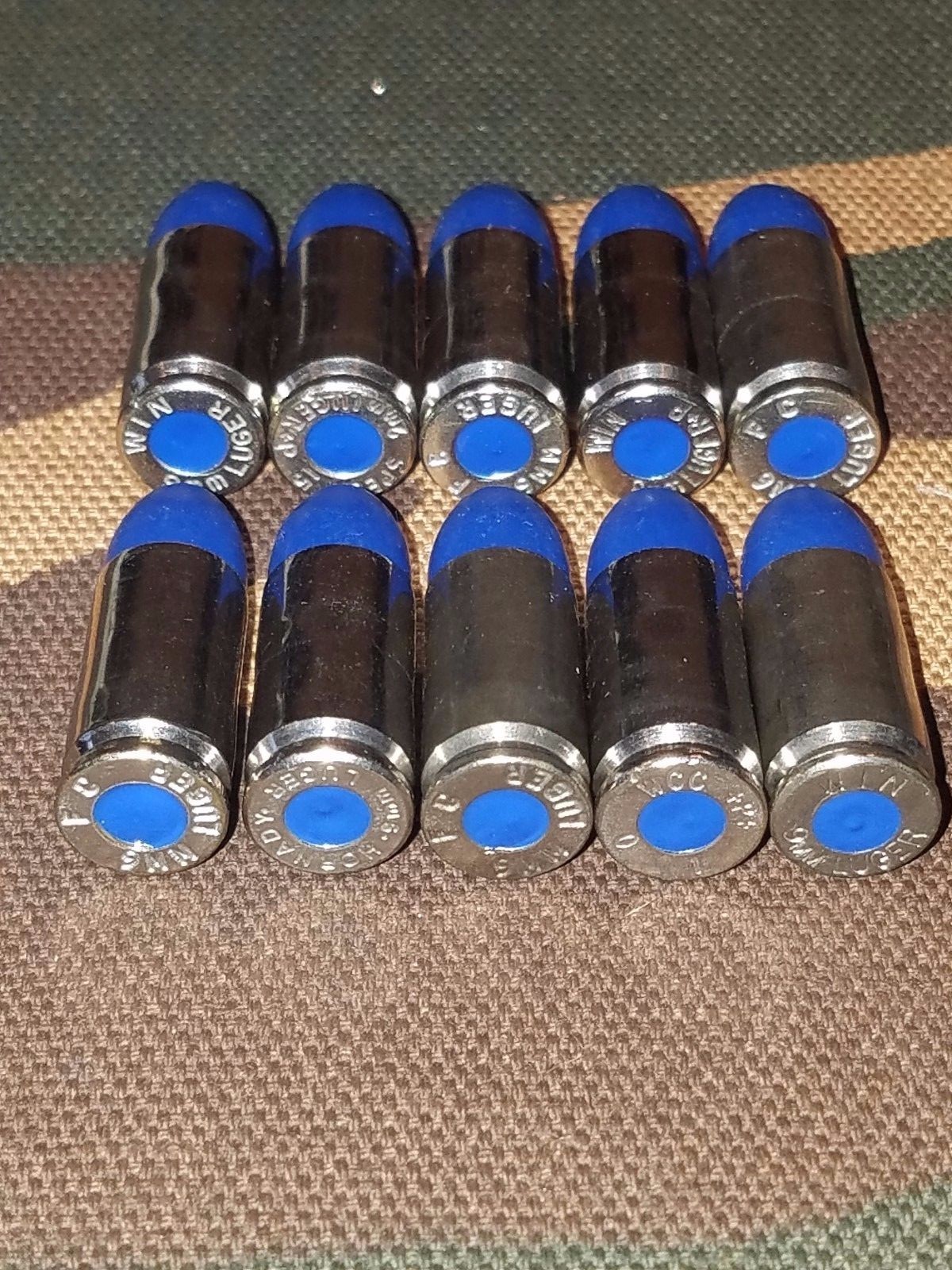 9MM LUGER SNAP CAPS SET OF 10, 124GR. (BLUE+NICKEL)