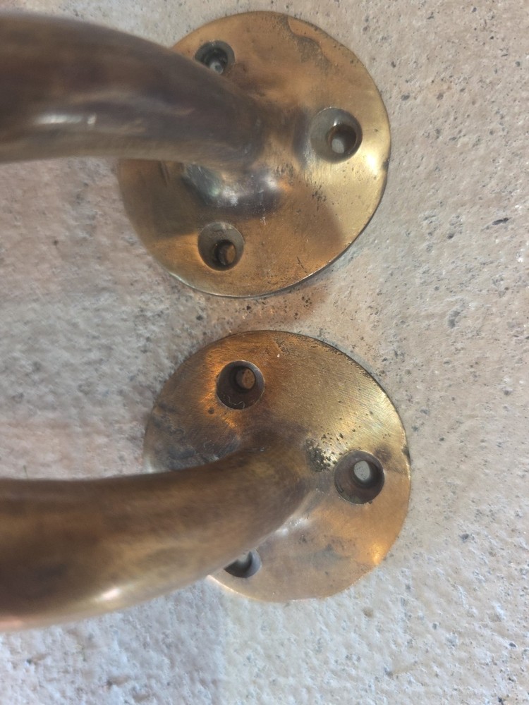 2 Heavy, Big, Antique RUSTIC Barn Handle, Gate Pull, Shed, Door Solid Brass, 7"