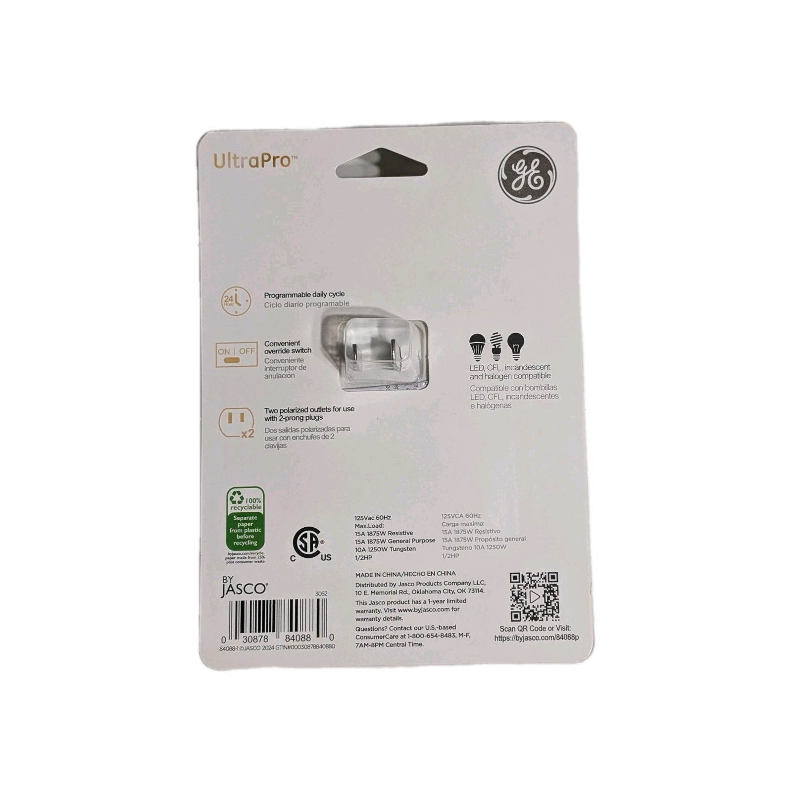 GE UltraPro Indoor Mechanical Timer - 24hr - 2-Polarized Outlets - White - NEW!