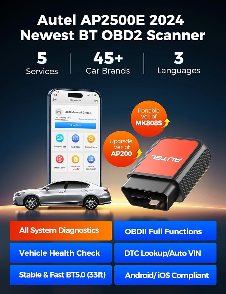 Autel MaxiAP AP2500E OBD2 Scanner Dongle Wireless Bluetooth Diagnostic Tool Code