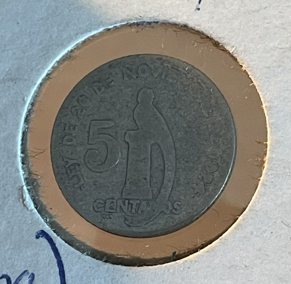 Guatemala 1925 5 Centavos Silver Coin