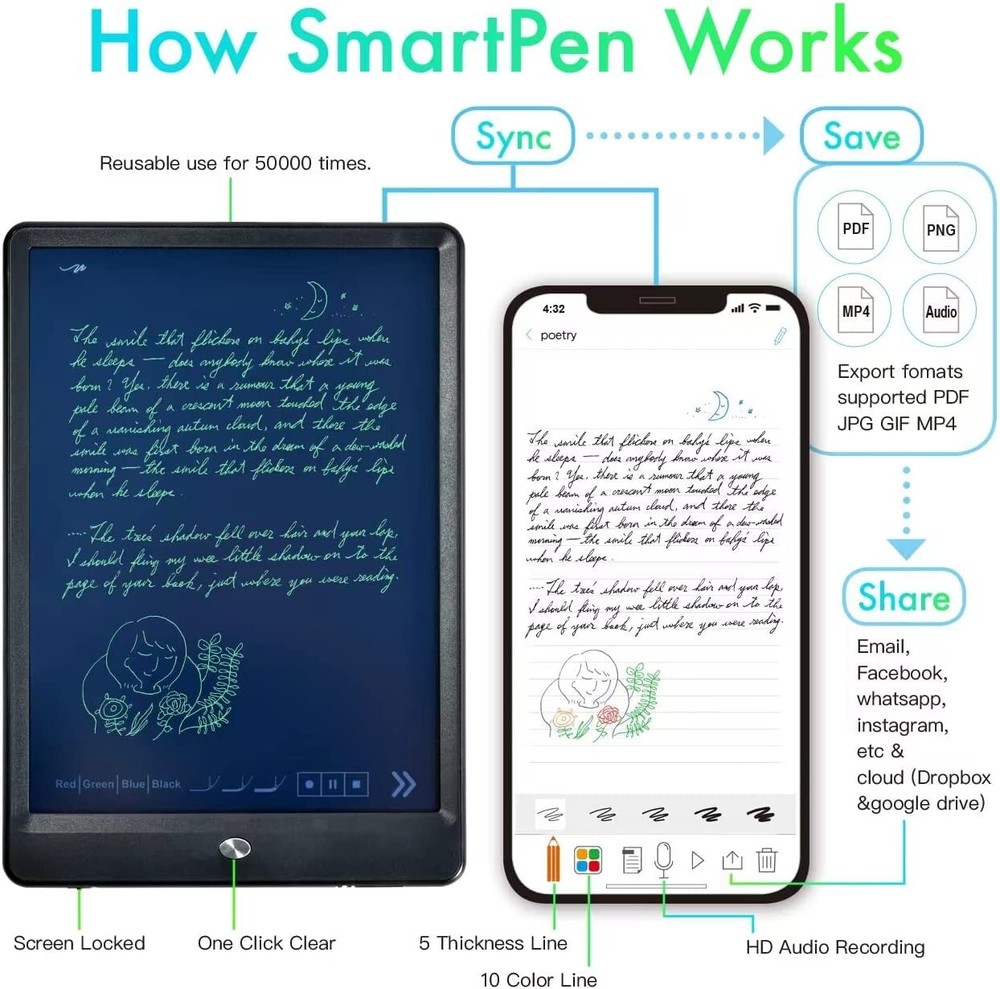 OPHAYA Smart Pen+Notebook+Tablet, Digitize Handwriting, Bluetooth Real Time Sync