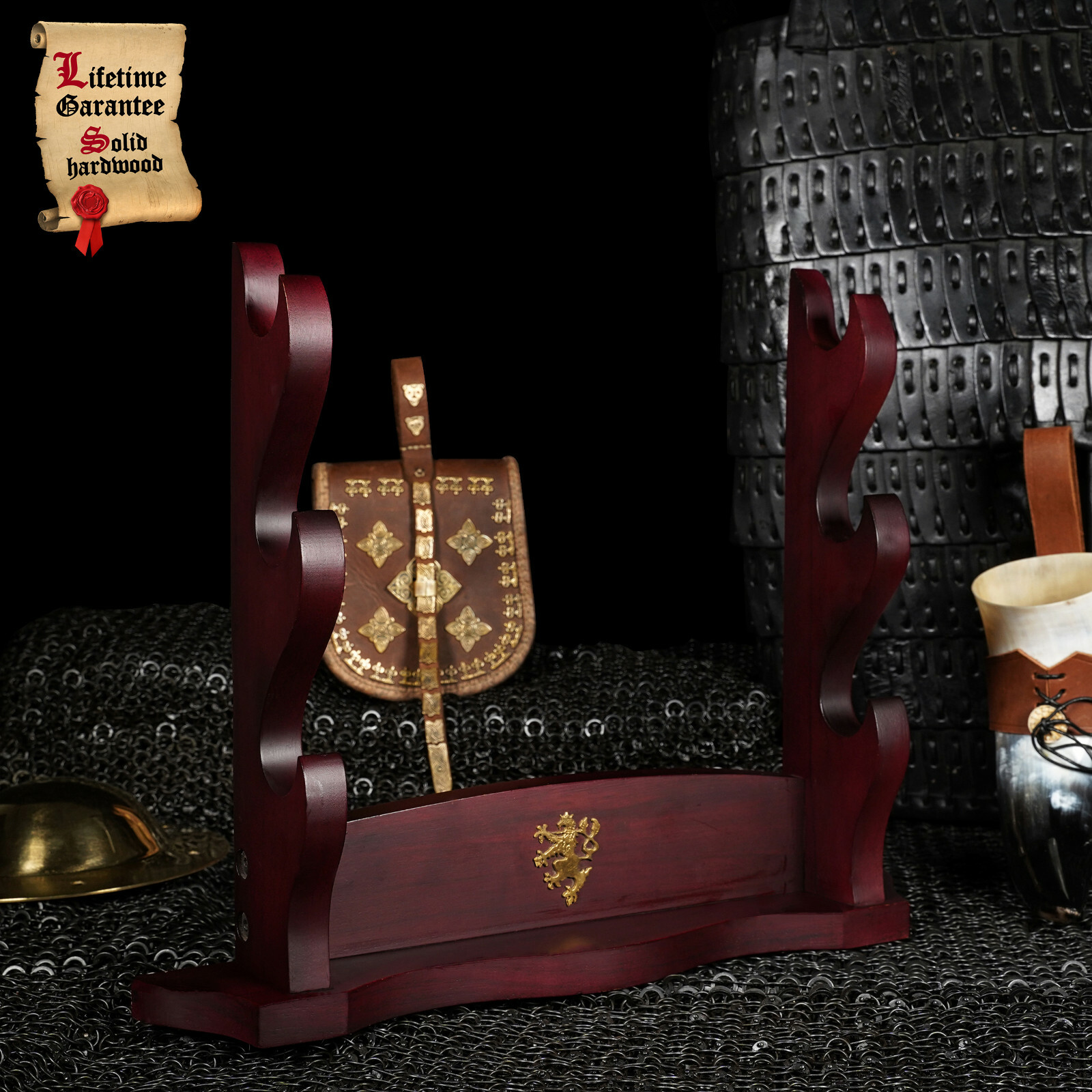 3 Tier Wooden Sword Stand Samurai Katana Rack Bracket Holder Table Mount Display