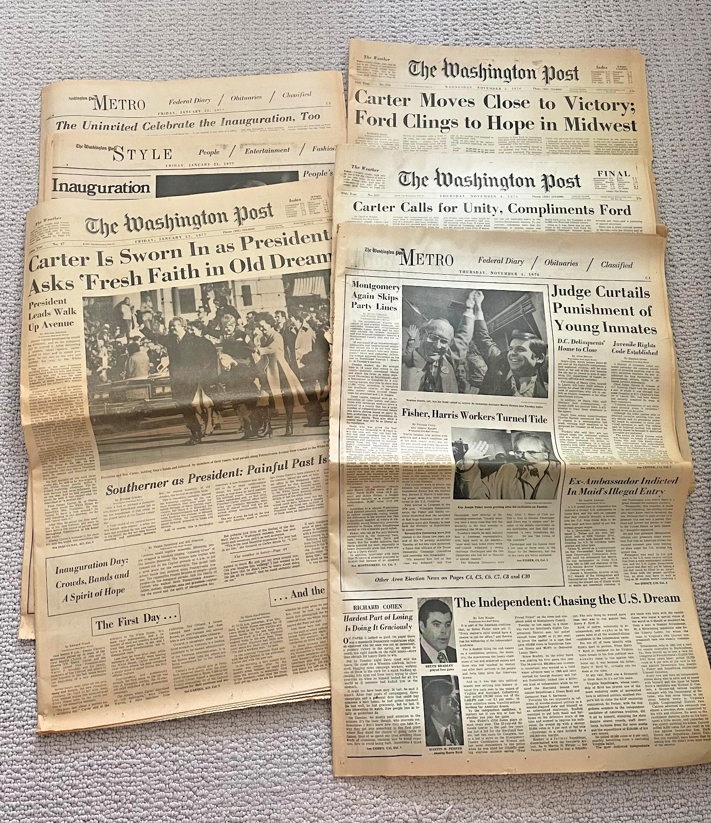 VINTAGE! Washington Post Carter Presidency Newspapers 1976-77 Set of 6