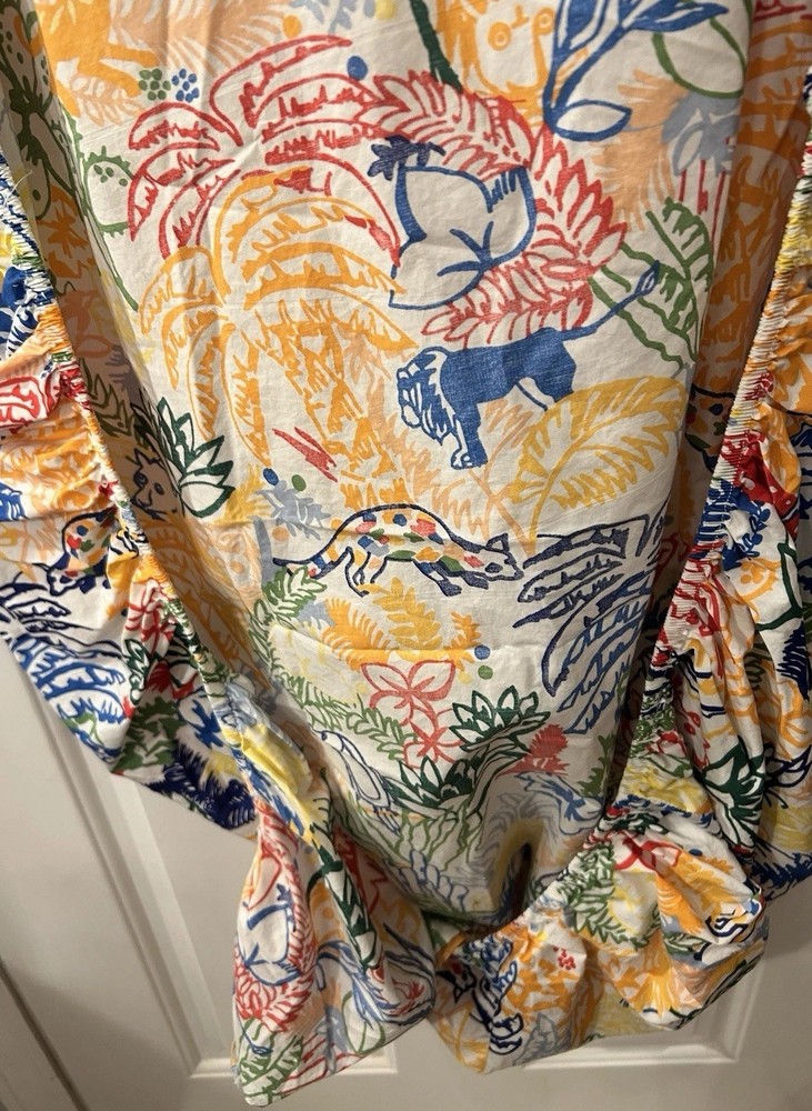 Brooklinen Crib Fitted Sheet Multi JUNGLE Pattern Cotton EUC!