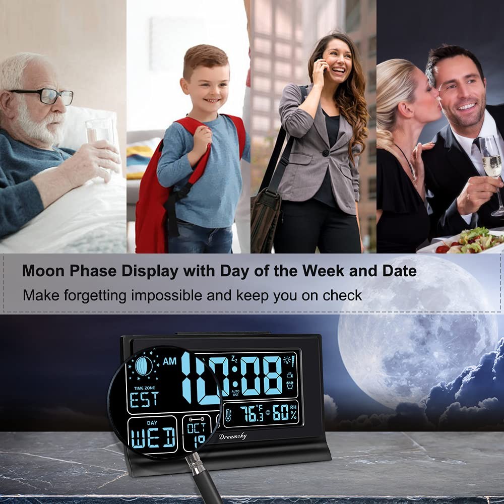 Smart Alarm Clock with Humidity, Temperature Display Moon Phase Function