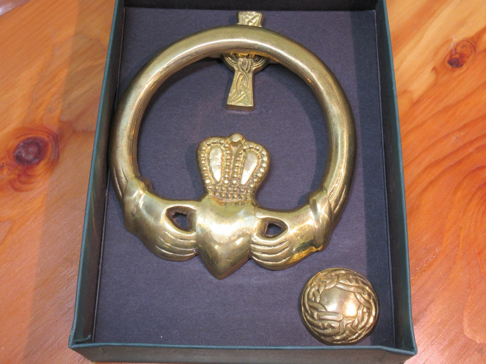 Robert Emmet Claddagh Solid Brass Door Knocker • Vintage Irish Celtic Cross