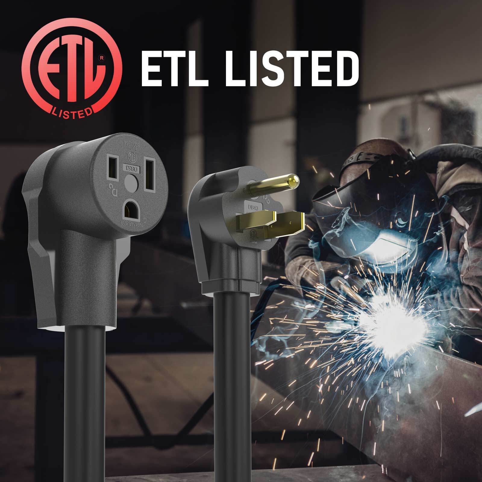 40ft 220 Volt 50 Amp, 8/3 Welder Extension Cord for Welding Machine