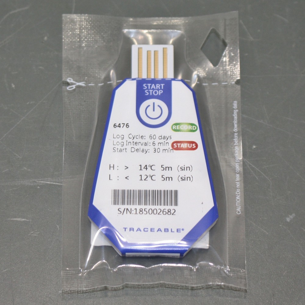 Traceable USB Temp Data Logger 6476, Single Use Thermometer, 14° C, 12° C