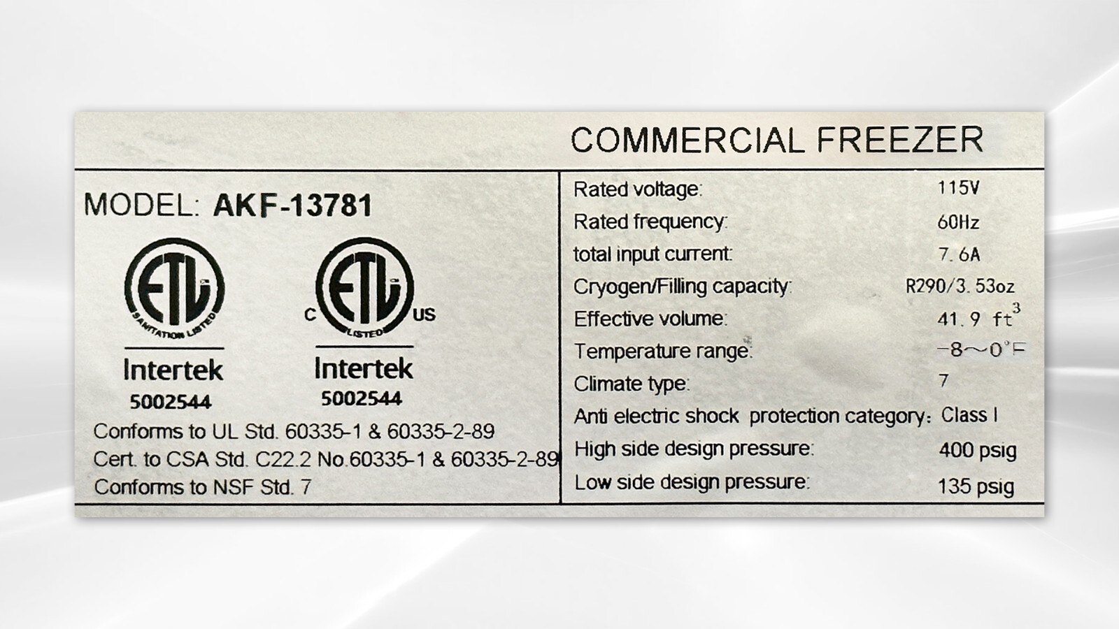 NEW Commercial Freezer Reach In Two Door ALL Stainless Steel NSF ETL
